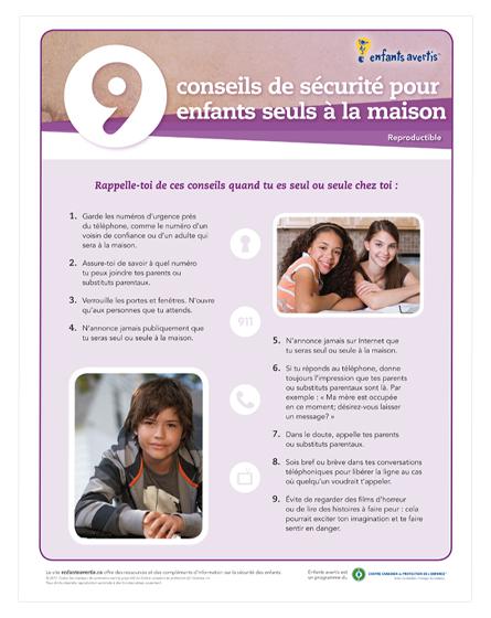 Fiche - Conseils de sécurité pour enfants seuls à la maison